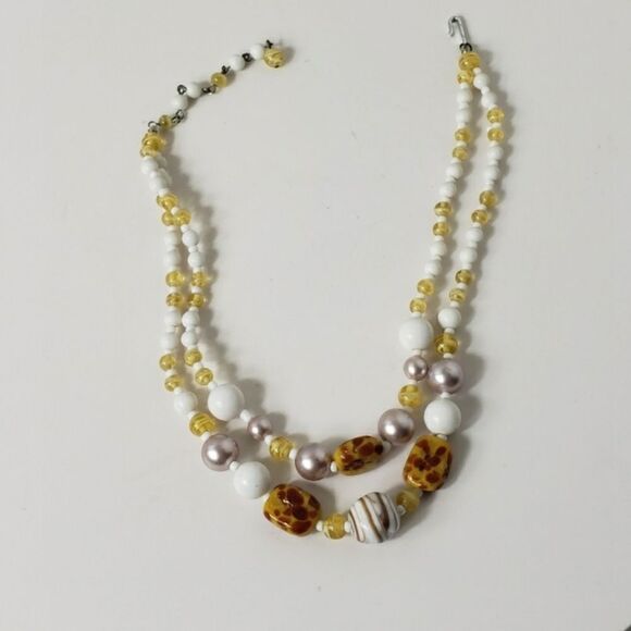 VINTAGE ARTISAN Glass & Resin Beaded Double Strand Necklace - Picture 5 of 7